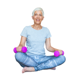 Woman sitting with dumbbells